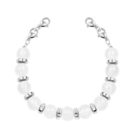 Oneress White Afghan Jade Bracelet Double Lobster Claw Adjustable Bracelets, 8mm Cat's Eye Stone Jewelry Interchangeable bracelet for Best Friend, Tag Not IncludedYA5058