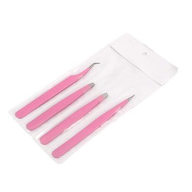 AAProTools Professional Tweezer Pack- 4 Tweezers Set- Ingrown Hair Remover Treatment. Premium Eyebrow Shaper. (Pink) Color Tweezers with Pouch A+ Quality