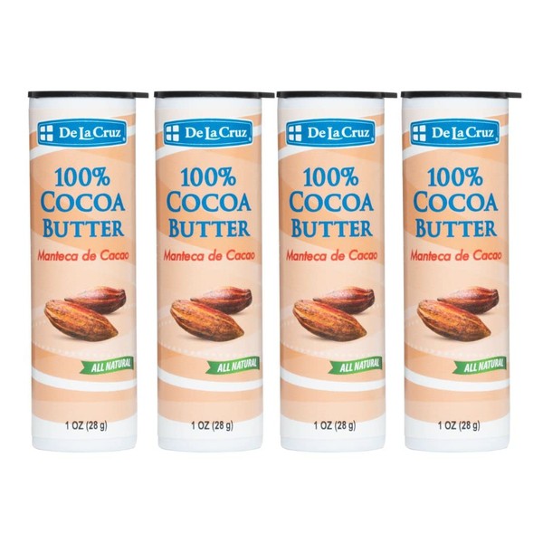 De La Cruz Cocoa Butter Stick - 100% Pure and Natural Cocoa Butter For Dry, Rough Skin - All Natural Hydrating Moisturizer, 1 OZ. (4 sticks)