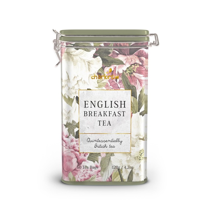 Charbrew Spring Floral English Breakfast Metal Tea Tin Caddy Gift