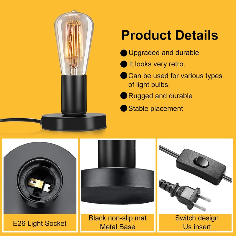 Polished Metal Desktop Lamp Base, E26/E27 Edison Screw Light Bulb