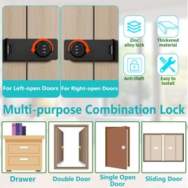 3 Digit Closet Door Lock with Code - Keyless Cabinet Door Locks with Combination for Swinging Sliding Bifold Double Door Cabinet Lock - Cupboard Locks for Pantry Barn Gate,Drawers 1 Pack Black