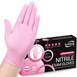 SwiftGrip Nitrile Disposable Gloves, 3-mil, Pink Industrial Gloves Disposable Latex Free, Gloves for Cleaning & Esthetician, Pink Rubber Gloves, Pink Cleaning Gloves, Powder-Free, 50-ct Box (Small)