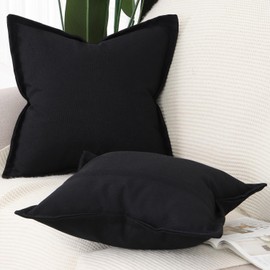 Madizz Set of 2 Linen Cushion Covers with Wide Edge, Soft Decorative Cushion Covers for Sofa, Bedroom, Cushion Cover, Black, 40 x 40 cm, Square