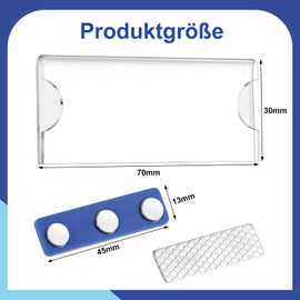 Pack of 20 Name Badges Magnet, 75 x 30 mm Name Badges, Magnetic Name Badges for Clothes, Name Plate Holder with 3-Point Magnet for Clothing, ID Card Holder