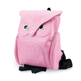 YUHUAWYH Women's PU Leather Backpack Girls Leisure Cartoon Owl Daypack Bag, A pink, Modern
