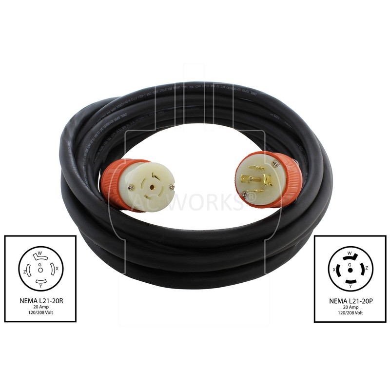 AC WORKS [L2120PR] SOOW 12/5 NEMA L21-20 20A 3-Phase 120/208V