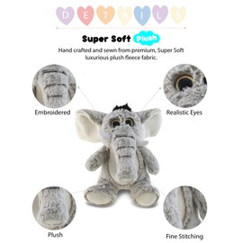 DolliBu Plush Elephant Stuffed Animal - Soft Fur Huggable Grey Elephant, Adorable Playtime Zoo Elephant Plush, Cute Wildlife Safari Cuddle Gift, Super Soft Animal Toy for Kids and Adults - 9 Inch