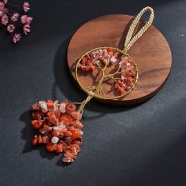 WEWAYSMILE Healing Crystal Hanging Ornaments Tree of Life Natural Red Agate Tree of Life Charm Hippie Car Accessories Room Bedroom Wall Meditation Decor Yoga Ornament（170mm）