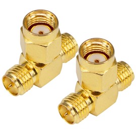 BOOBRIE 2-Pack SMA Connector Splitter RP-SMA Male to 2 RPSMA Female Triple T Adapter 3 Way Splitter Antenna Converter for FPV Drone,GPS,WiFi Antenna (NOT for TV)