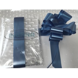 INERRA Gift/Hamper Wrapping Kit - 2 Metres White Dot Film Wrap (Folded) & 14 Loop 7" Bow - Large Colour Range (Navy Blue)
