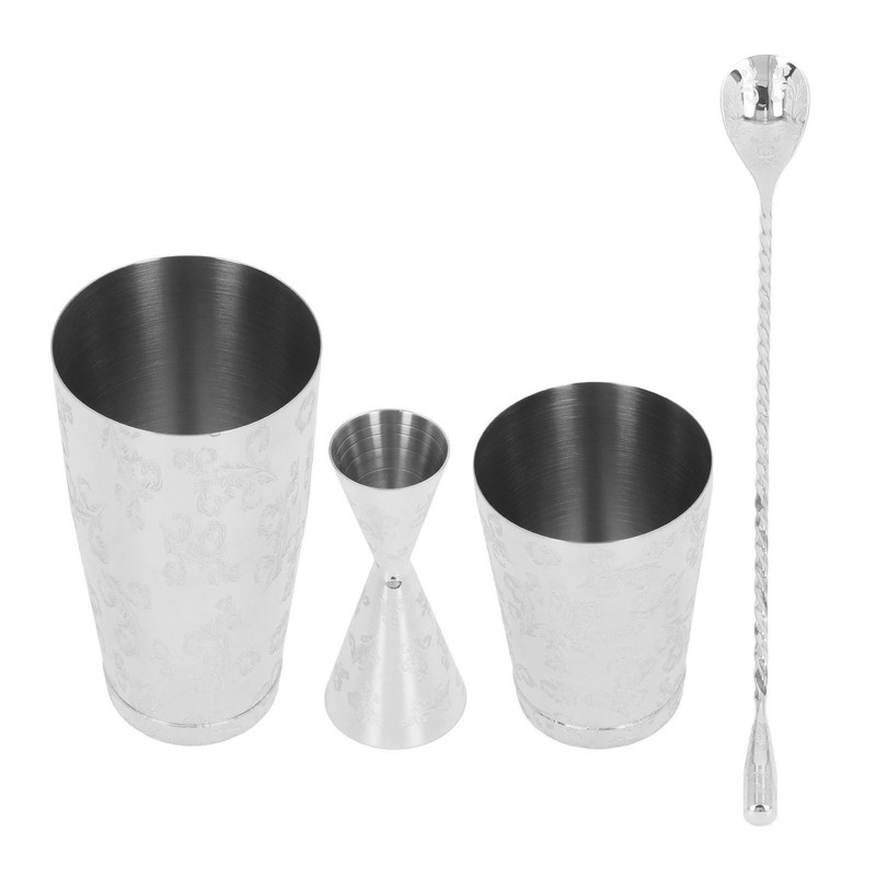 Boston Cocktail Shaker Set Multifunctional 304 Stainless Steel Vintage Print