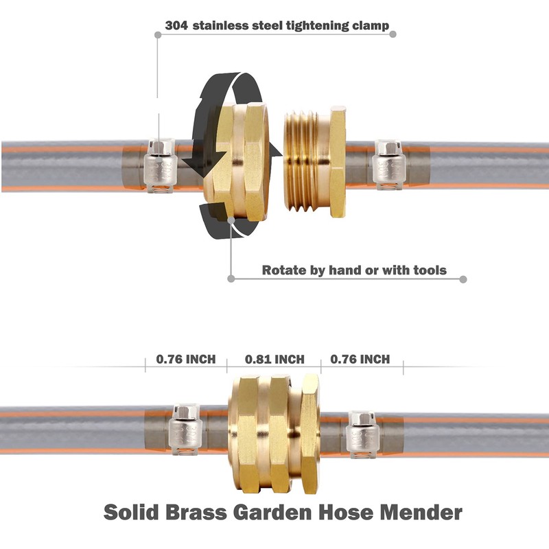 Garden Solid brass Hose Repair Connector with Clamps,Fit for Garden