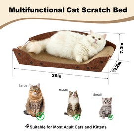 ZOMISIA Cat Scratcher Bed - 26'' Cardboard Scratching Board for Indoor Cats, Orthopedic Lounger Scratcher Couch with Catnip and Bells