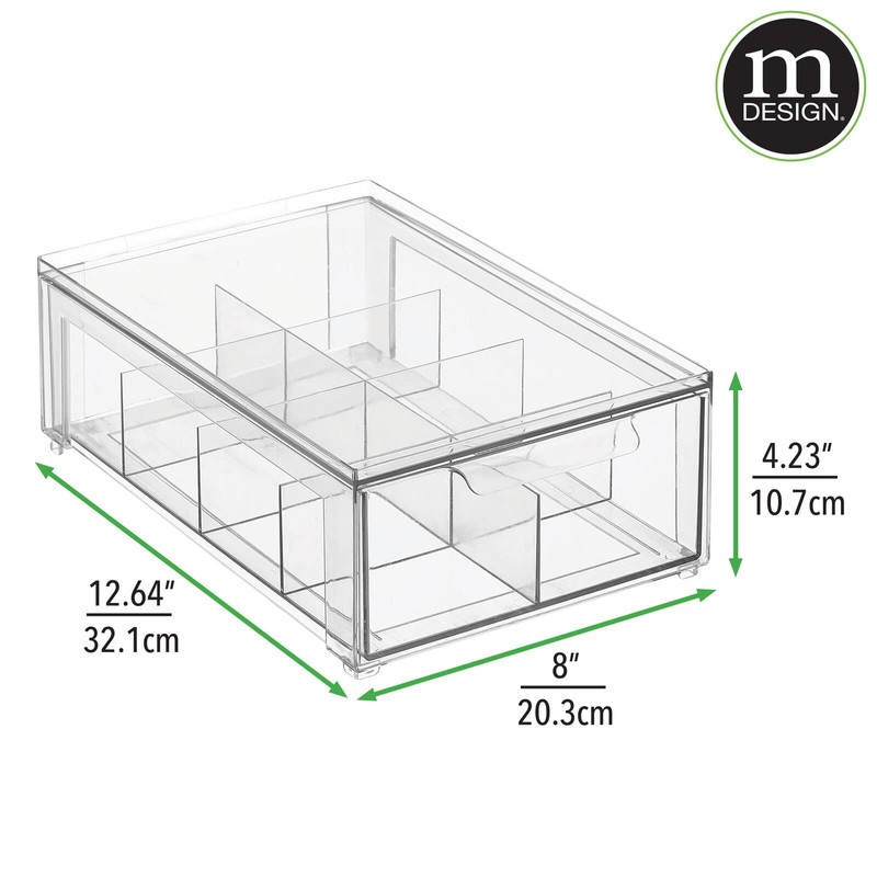mDesign Plastic Kitchen and Pantry Organizer with Divided Drawer -