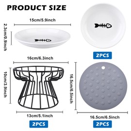 Katzennäpfe Erhöht 2 Stück, Katzennapf Erhöht Keramik, Erhöhter Katzennapf Anti-Erbrechen-Katzennapf, Katzenfressnapf Erhöht mit Rutschfester Matte, Katzen Futternapf Erhöht für Katzen Kleine Hunde