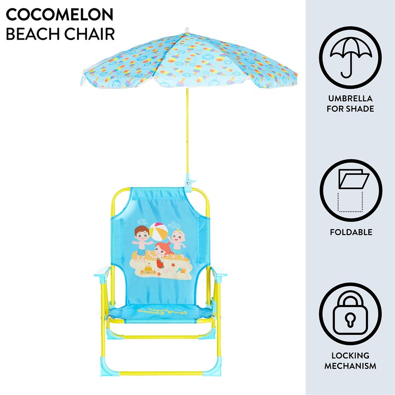 Idea Nuova CoComelon Kids Folding Beach Chair with Umbrella –