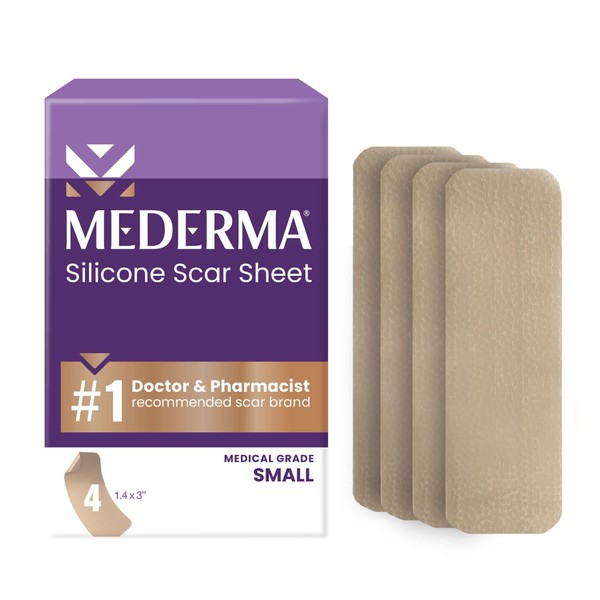 Mederma Medical Grade Silicone Small Scar Sheets 1.4x3 inches (4 Count), for Injury, Burn and Surgery Scars