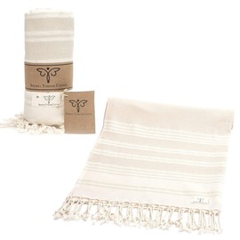 SMYRNA TURKISH COTTON Mediterranean Series Original Turkish Beach Towel | Prewashed, 37 x 71 Inches | Peshtemal and Turkish Bath Towel for SPA, Beach, Pool, Gym and Bathroom, Beige