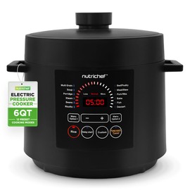 NutriChef Electric Pressure Cooker 6 Quart Capacity | 9 Function Digital Countertop Pressure Cooker | Adjustable Time & Temperature | Cook, Bake, Steam, Broil, & Braise | 13.1 x 11.4 IN | Black
