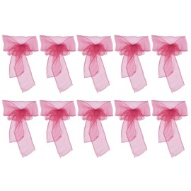 10Pcs Organza Banquet Chair Sash Exquisite Chair Bows Sashes for Wedding Party DecorationRose Red