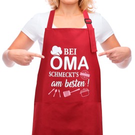 HOWAF Apron Grandma Gift, Apron for Grandma Cooking Apron Women, Grandma Apron with Pockets, Grandma Gifts, Grandma Birthday, Gifts for Grandma Christmas Birthday Gift Mother's Day Gift, red