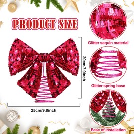 Leinuosen Bowknot Christmas Tree Topper 7.9x9.8 Inch Sequin Wreaths Bows Pink Bows Xmas Treetop Decoration Ornament for Home Christmas Office Holiday Indoor