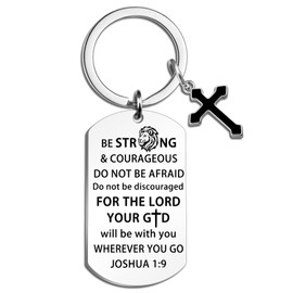 Lervuh Bible Verse Keychain Inspirational Gifts for Men Christian Keychains Be Strong and Courageous Joshua 1 9 Religious Keychain Mens Christian Gifts for Husband Brother Boyfriend Cross Charms