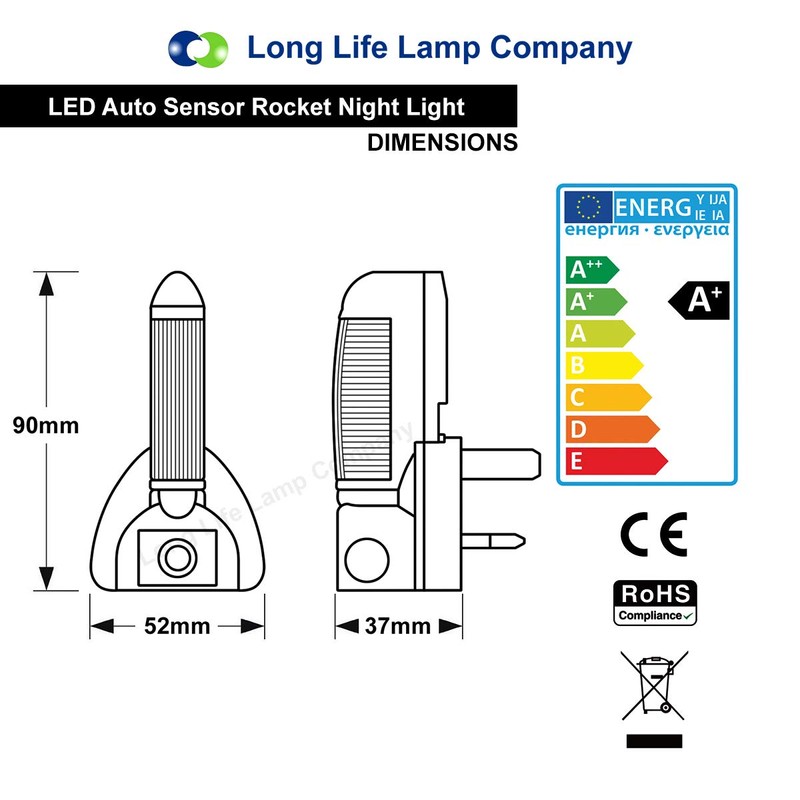 Rocket Automatic Childrens LED Night Light Plug in Light Energy