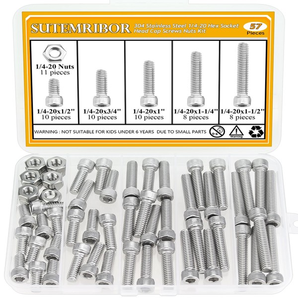 Sutemribor 57 Pieces 1/4-20 x 1/2", 3/4", 1", 1-1/4", 1-1/2",