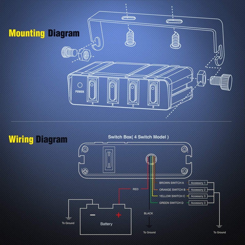 Nilight 4 Gang Rocker Switch Box SPST Toggle Panel 12V