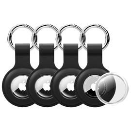 Vsagier [4 Pack] Compatible with AirTag Holder Case for Air Tag Keychain [Anti-Scratch] [PC+Silicone] for AirTags Key Ring Tags Chain for GPS Item Finders Accessories, Black