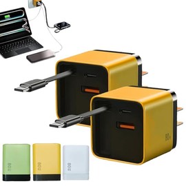 ALBCREHK 3 in 1 GaN Charger, Scalable 80w Max Fast Charger Module with Type C Cable and 2 USB Ports,Torbe 80 Watt All in One Retractable Phone Wall Plug for Phone and Laptops (2-Yellow)
