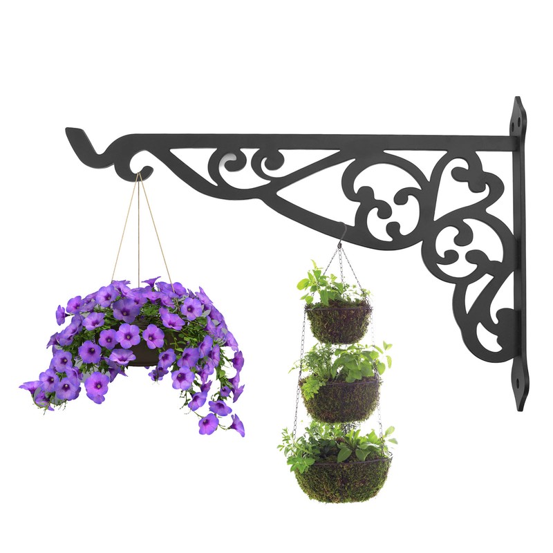 Outdoor Hanging Bracket Black Iron Multifunctional Decorative Plant Hanger for
