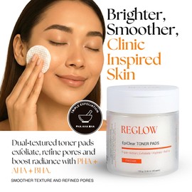 ReGlow EpiClear Toner Pads – Exfoliating Facial Pads with PHA, AHA, BHA & Niacinamide – Pore Care, Hydrating & Resurfacing Daily Peel – Clinic-Inspired Skincare for Smooth Texture 60 Pads (1 pack)