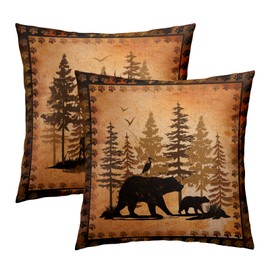 Giwawa Forest Bear Deer Throw Pillow Covers 18x18 Set of 2 Wildlife Animal Decorative Pillow Cases Square Cushion Cover for Couch Bed Sofa Chair