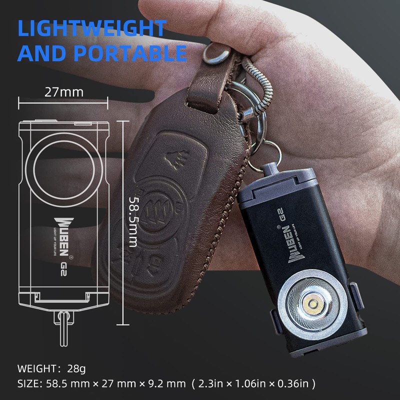 WUBEN G2 Mini Flashlight Keychain, 500 Lumens Rechargeable Pocket Flashlight,