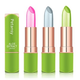 Petansy 3 Packs Aloe Vera Lipstick , Lips Moisturizer Long Lasting Nutritious Lip Balm Magic Temperature Color Change Lip Gloss-Set(A)
