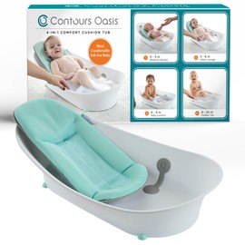 Contours Oasis 4-in-1 Baby Bathtub, Infant Bath Seat, Newborn Toddler Support, Portable, Quick-Dry Mesh Pad, Grow-with-Me, Comfortable, Cleanable, Compact, Non-Slip Base, Blue and White, 0-24 Months
