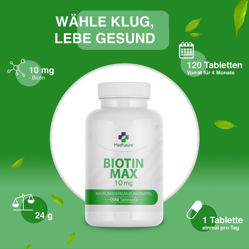 BIOTIN MAX 10 mg Haare, Haut, Nägel 120 Tabletten Medfuture