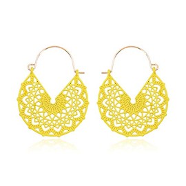 Bohemian Colorful Cute Dangle Earrings Vintage Boho Lightweigt Hollow Out Multiple Colors Hoop Dangling Earrings For Women Beach Gifts Jewelry-Yellow