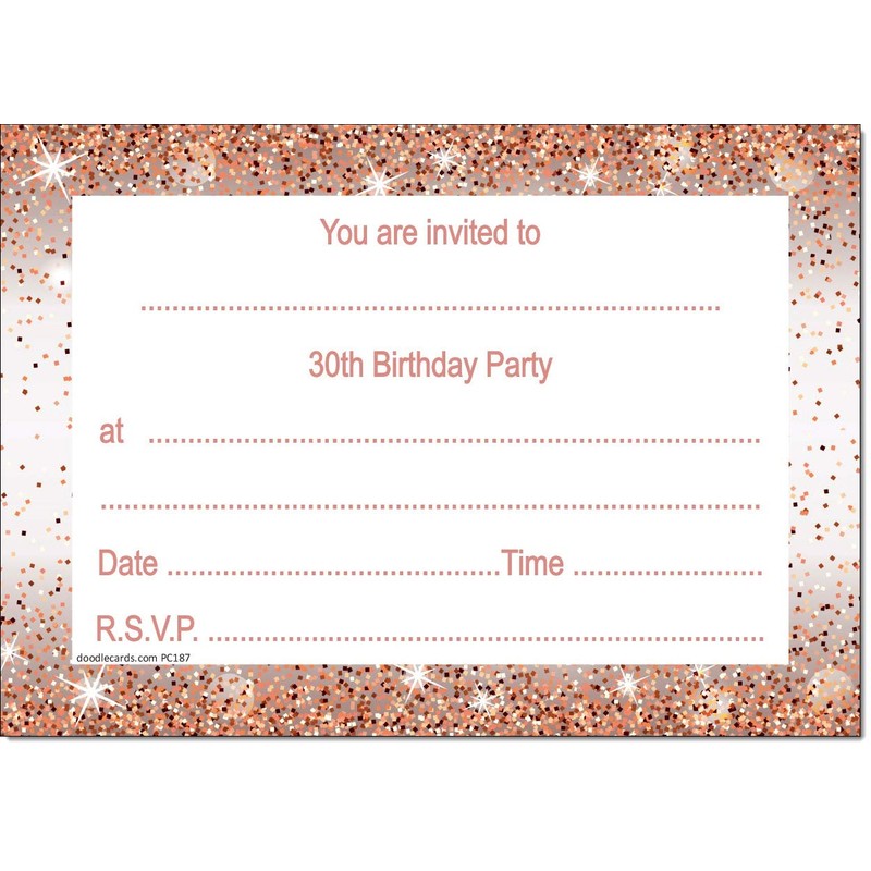 doodlecards 30th Birthday Party Invitations Rose Gold 20 Ready to