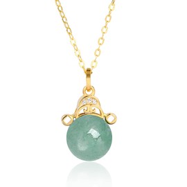 The God of Wealth 8.5mm Bigger Pendants Necklace Green Jade 18K Gold Plated Necklace Crystal Zircon 925 Sterling Silver Necklace for Women Elegant Jewelry Party Wedding Gift for Her (Design-B)