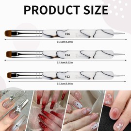 French Nail Brush, 2 Way Nail Art Brush with Dotting Tool for Manicure Cuticle Clean Up Nail Art Design, French Gel Acrylic Nail Brush, Nail Dotting Pen Esclane (White, #16)