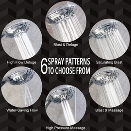 Aqua Elegante 6 Function Luxury Handheld Shower Head - Adjustable Pressure Rainfall Spray With Removable Nozzle For The Bathroom, Chrome