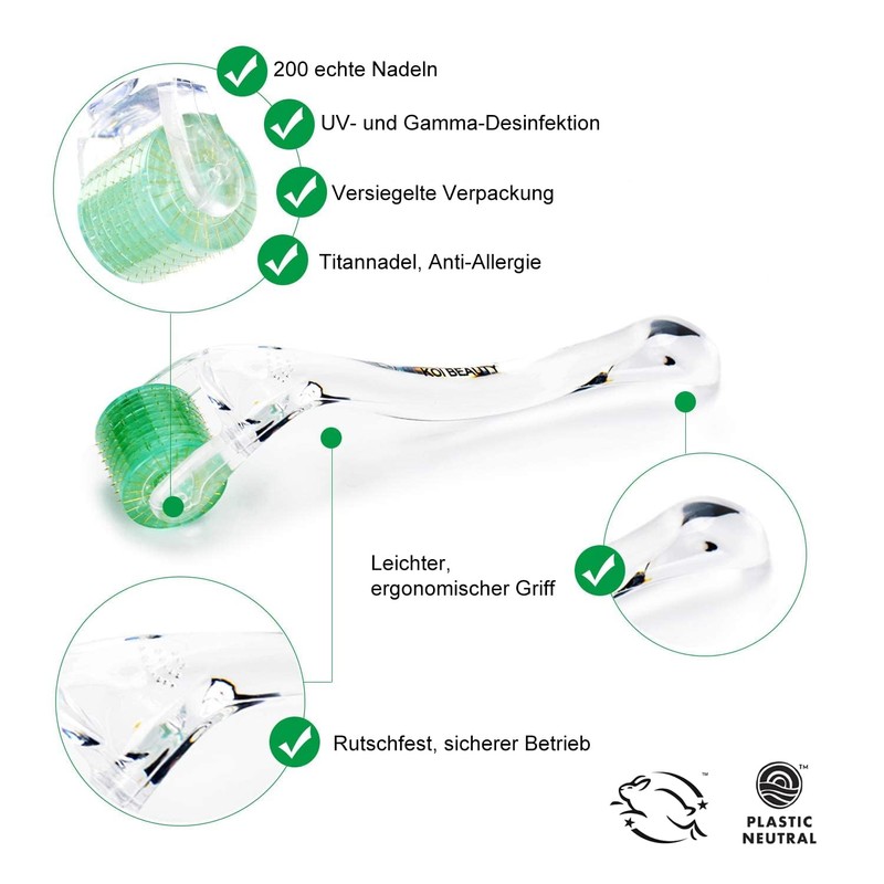 Koi Beauty Professional Dermaroller with 200 Real Micro Needles Home