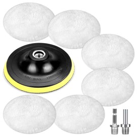 Polishing Attachment Angle Grinder Polishing Hood Polishing Sponge Polishing Disc Polishing Pads, Pack of 6 Wool Polishing Attachment, Polishing Pad with 6 Angle Handle, Round Adapter (150 mm)