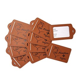 Set of 10, Custom Brown Leather Luggage Tag, Wedding Favors, Wedding Gift for Guests, Traveler Gift