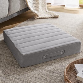 Codi Floor Cushions for Adults, Large Meditation Pillows with Thick Memory Foam Soft Tufted Covers, Washable Square Seating for Couch and Yoga Sitting, 22 inch Grey