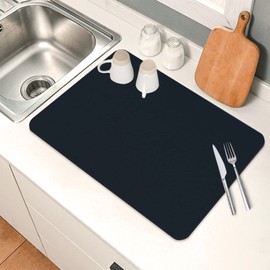 WanderGo Draining Board Mats, 11.8"*15.7" Quick Dry Dish Draining Mat, Non-slip Draining Mat Drying Mat for Kitchen Counter(Black-30cm*40cm)